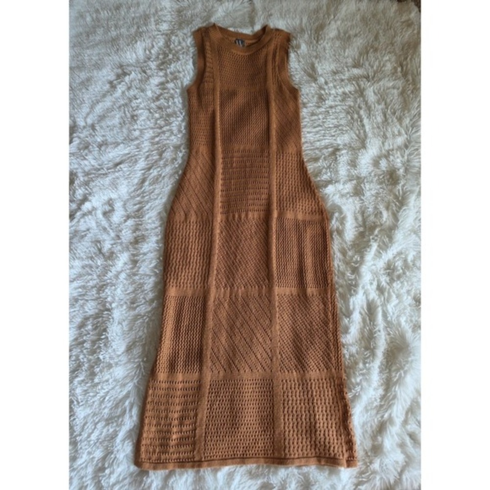 Worthington Women's Crocheted/ Sweater Brown Knitted Sleeveless Dress- S - Picture 2 of 10